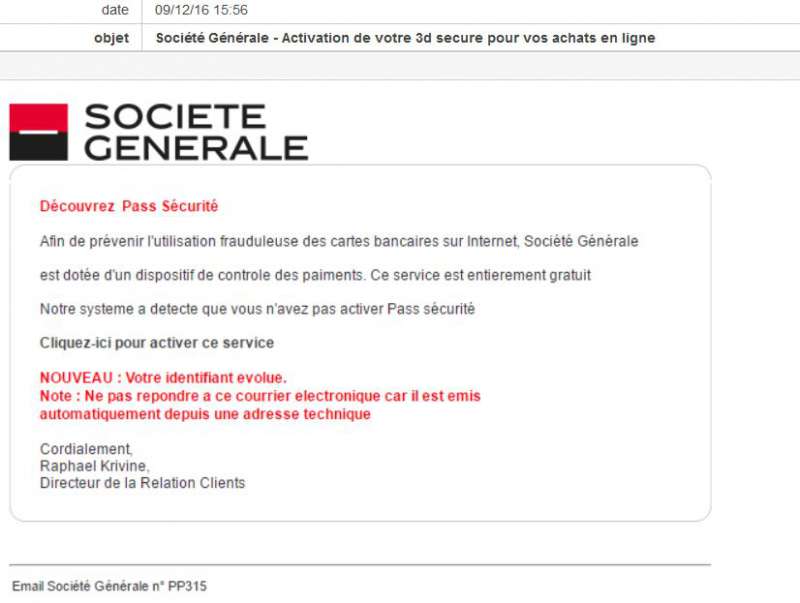 société Générale Arnaque identité (Phishing)