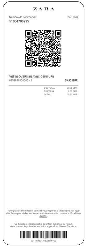Zara commande en shop ligne