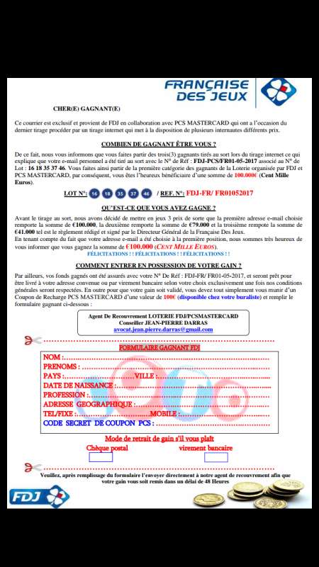 Arnaques mail coupons de rechargement