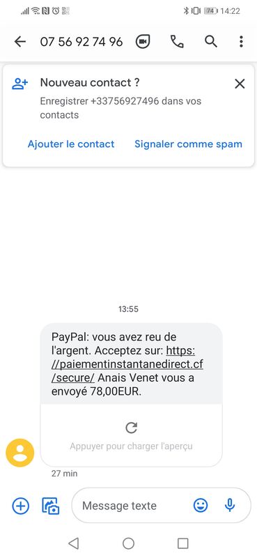 0644694594 | Anais Venet | Arnaque via PayPal | 1 commentaire