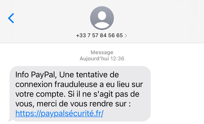 Info Paypal Une Tentative De Connexion Sms Paypalsecurite.fr | 07 57 84 56 65 | 1 signalement