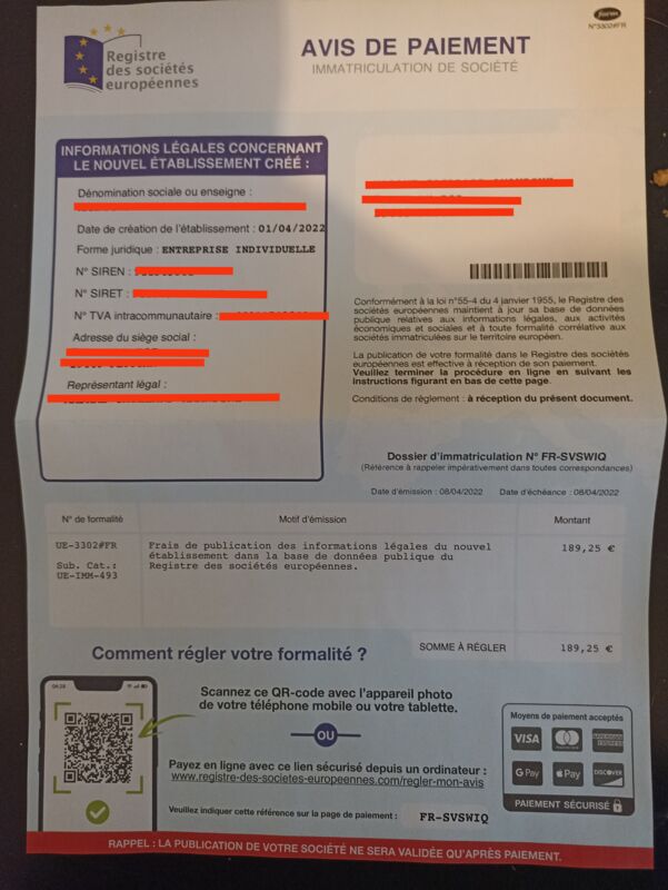Registre des sociétés européennes Arnaque financière 1 commentaire