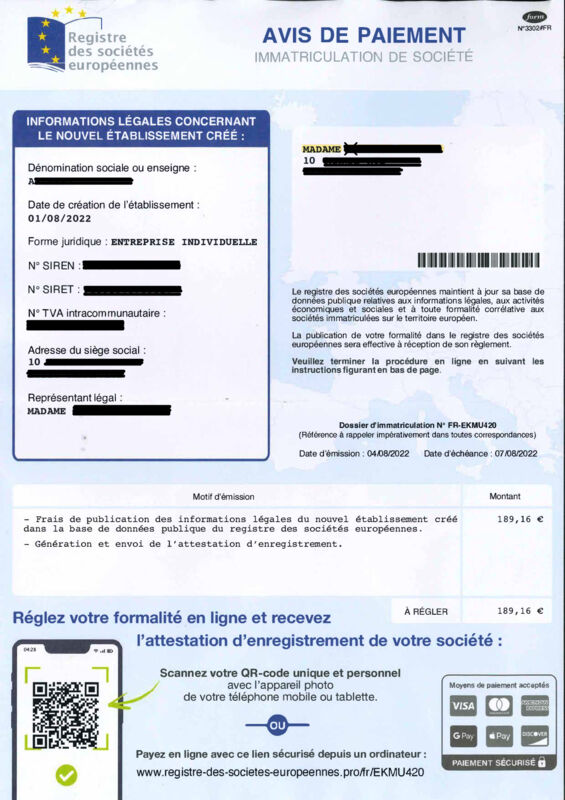 registre des sociétés européennes Arnaque financière