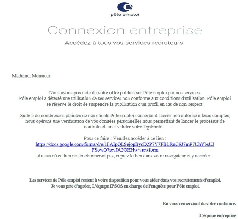 Message Examples Even Pole Docs.google.com | Ne-pas-repondre-message@pole-emploi.fr | 1 ...