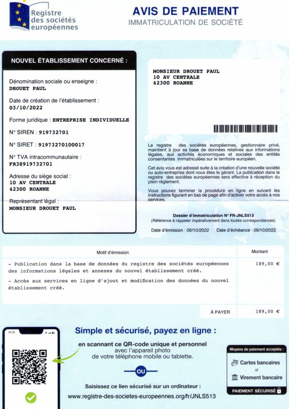 registre des sociétés européennes Arnaque financière