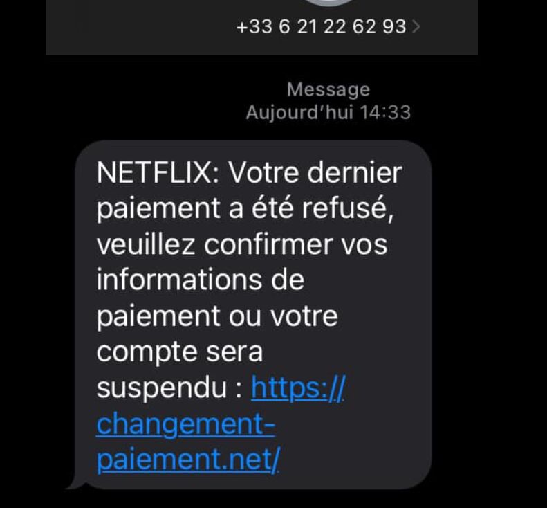 0621226293 Netflix paiement refusé Arnaque identité (Phishing)