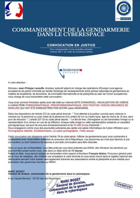 Commandement de la gendarmerie 1 signalement