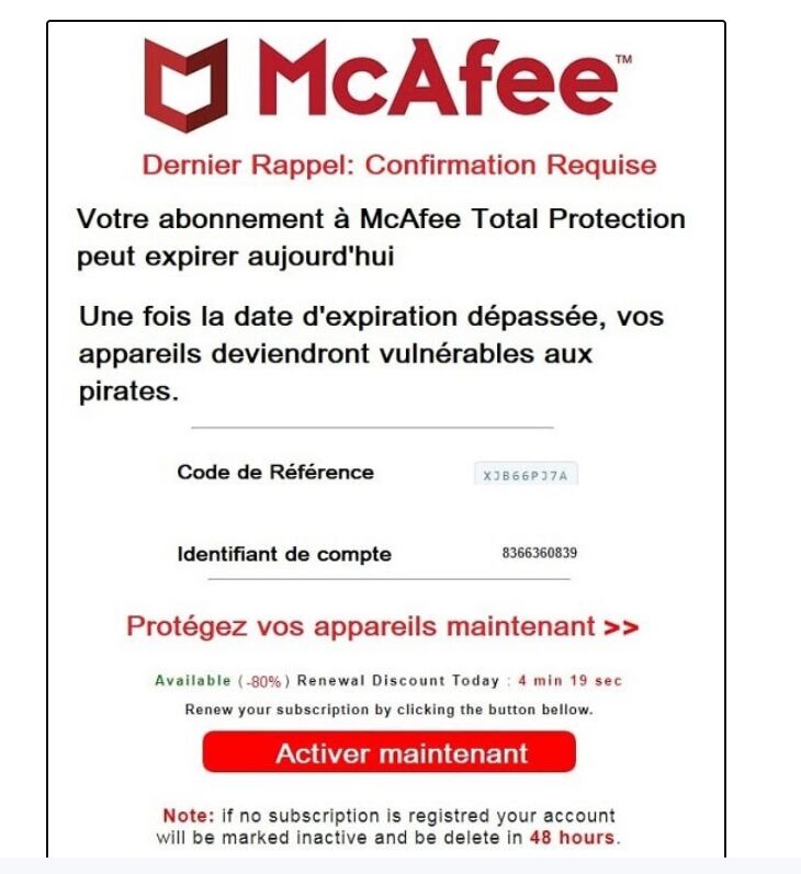 McAfee Arnaque identité (Phishing)