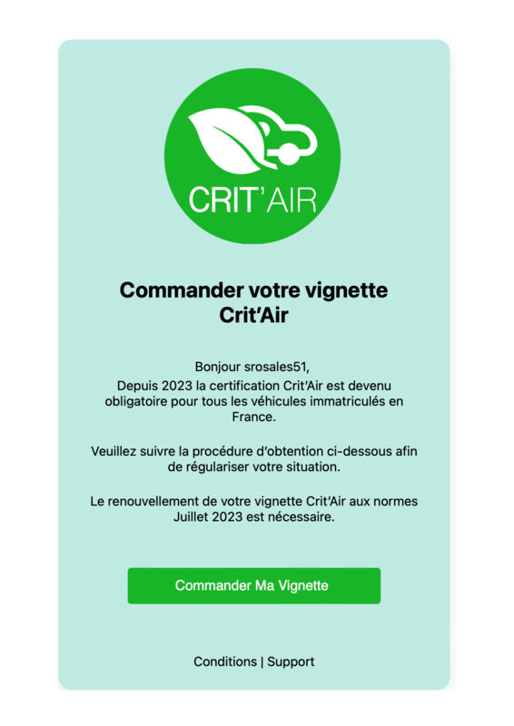 L'hameçonnage à la vignette Crit'Air - Assistance aux victimes de  cybermalveillance