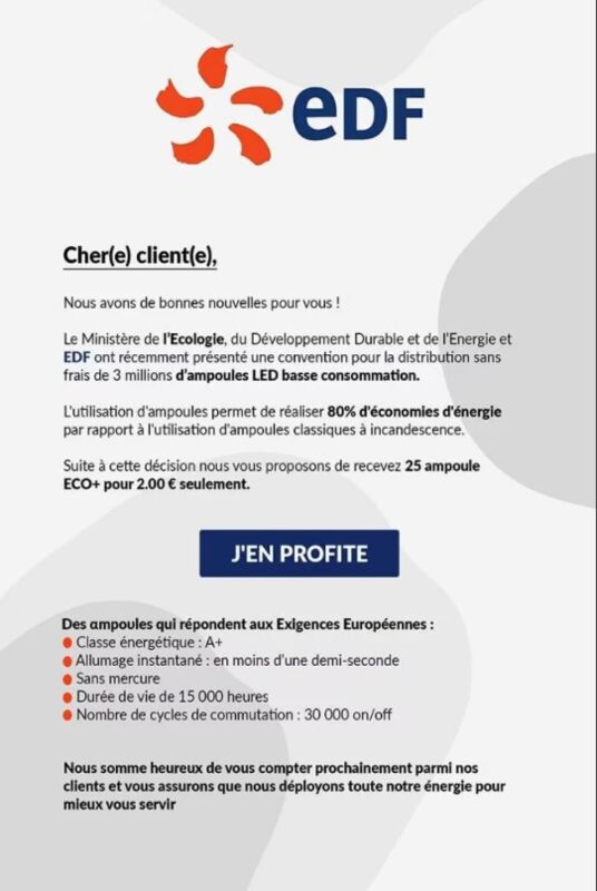 EDF ampoule LED 2 signalements 1 commentaire