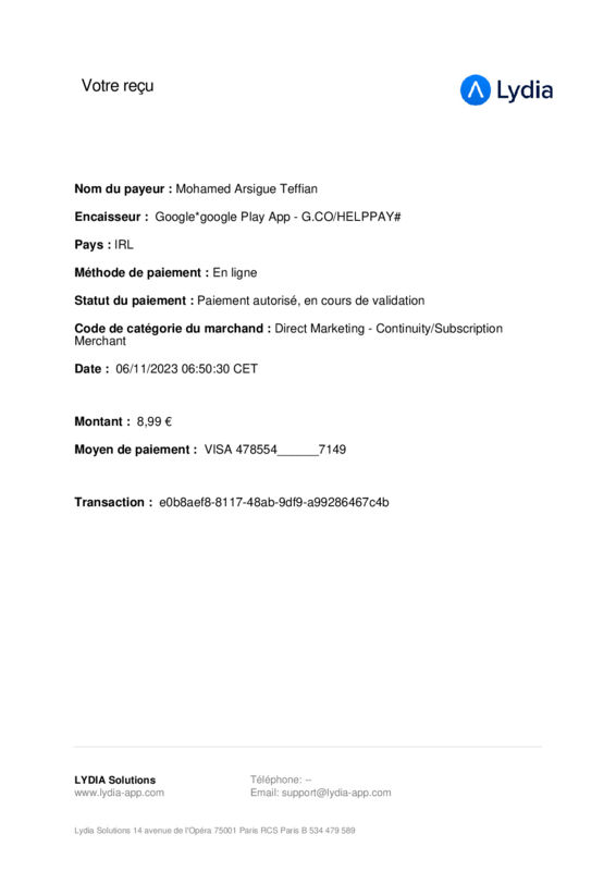 0662267005 Google*google Play AppG.CO/HELPPAY Arnaque via PayPal 0662267005 Google*google Play AppG.CO/HELPPAY Arnaque via PayPal