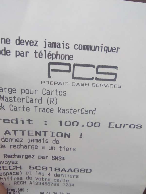 Coupons recharges pcs de 250 euros