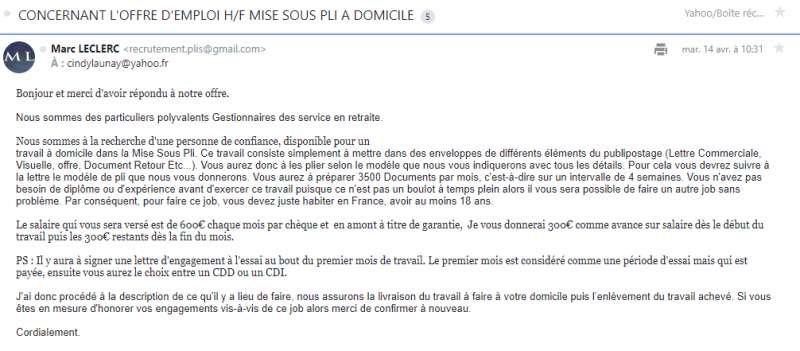 Recrutement Plis Gmail Com Marc Leclerc Arnaque Emploi 5 Commentaires