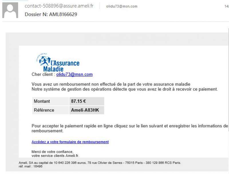 Arnaque amelie assurance maladie
